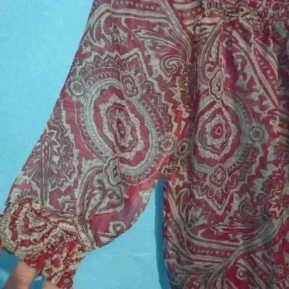 vintage Romy silk paisley western sheer lightweight elastic waist size XS - Picture 3 of 5